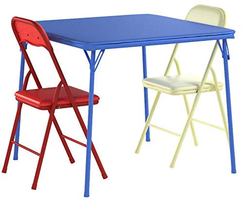 Flash Furniture Mindy kids chairs folded neatly for quick closet storage.