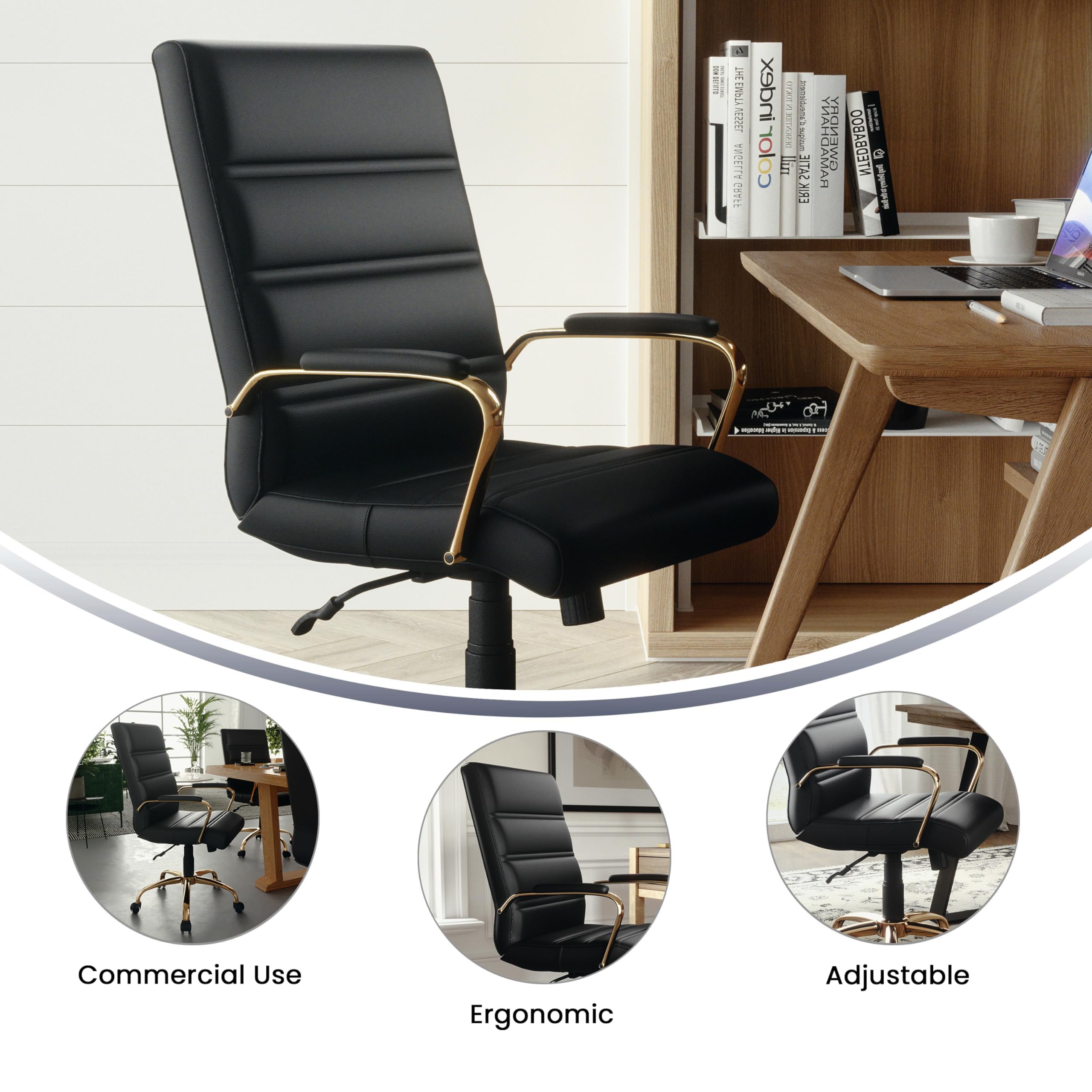 Flash Furniture Whitney chair front view in an office with wheels.