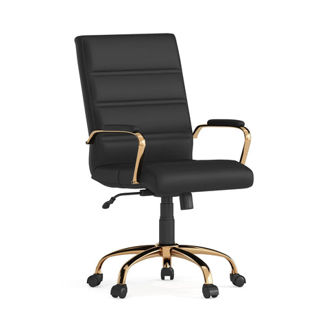 Flash Furniture Whitney mid-back chair from front view showing LeatherSoft seating for long work sessions.