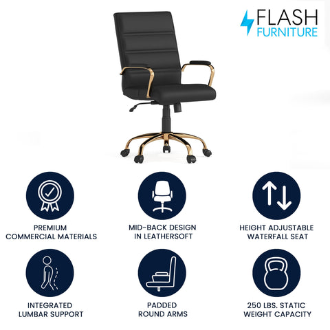 Flash Furniture Whitney chair side view showing metal base and stitching.
