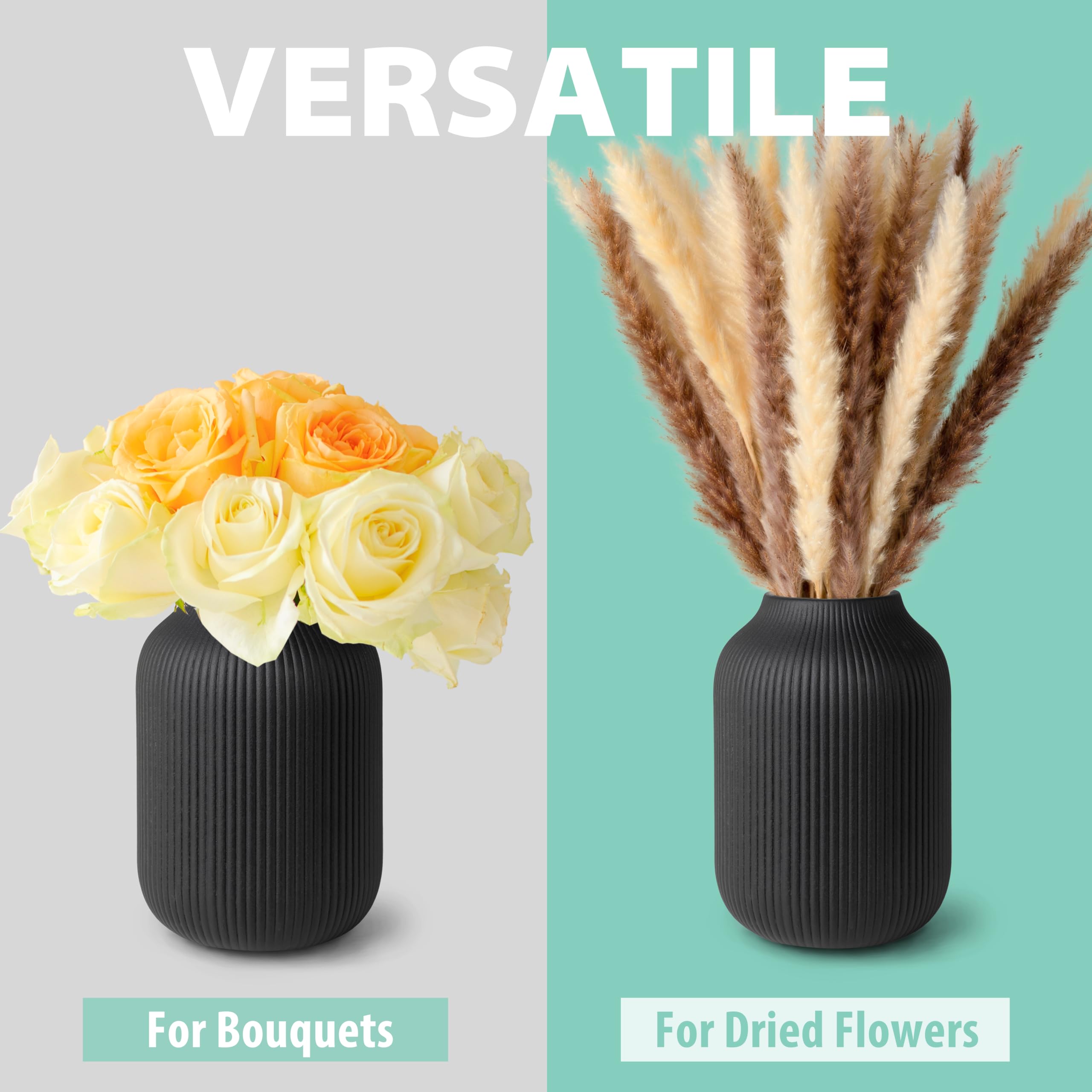Flature ceramic vase close-up shows textured grooves and modern craft