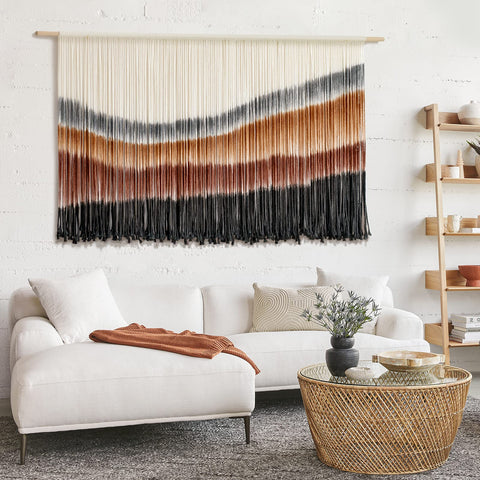 Flber macrame wall hanging boho design creates a focal point in living spaces.