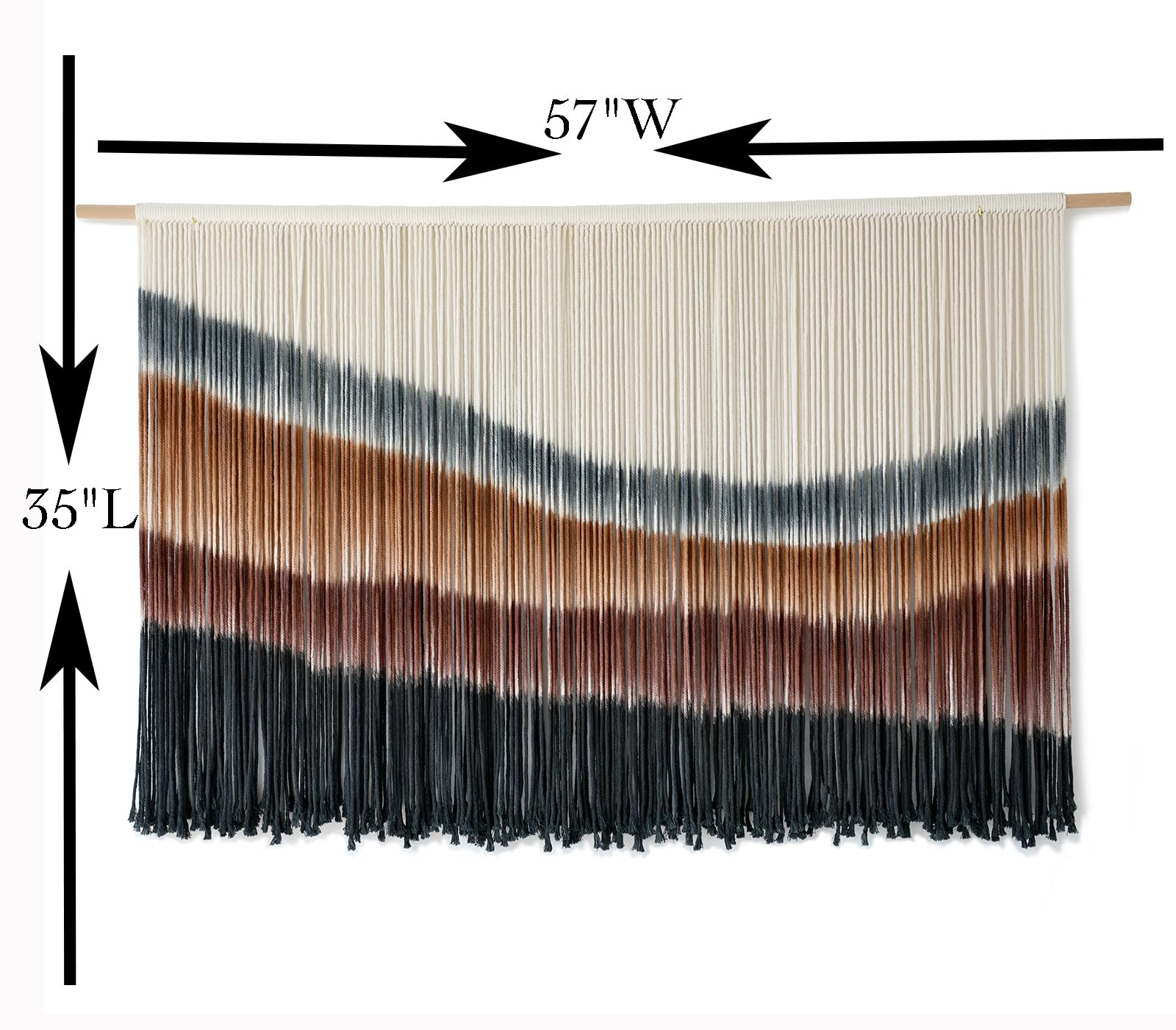 Flber macrame wall hanging eco-dyed cotton emphasizes sustainable decor choices.