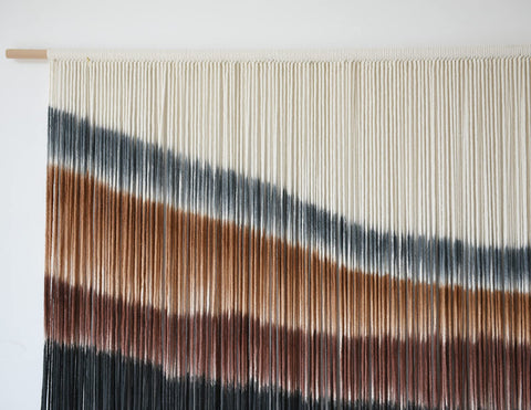 Flber macrame wall hanging installation-ready with back bracket or wall hook.
