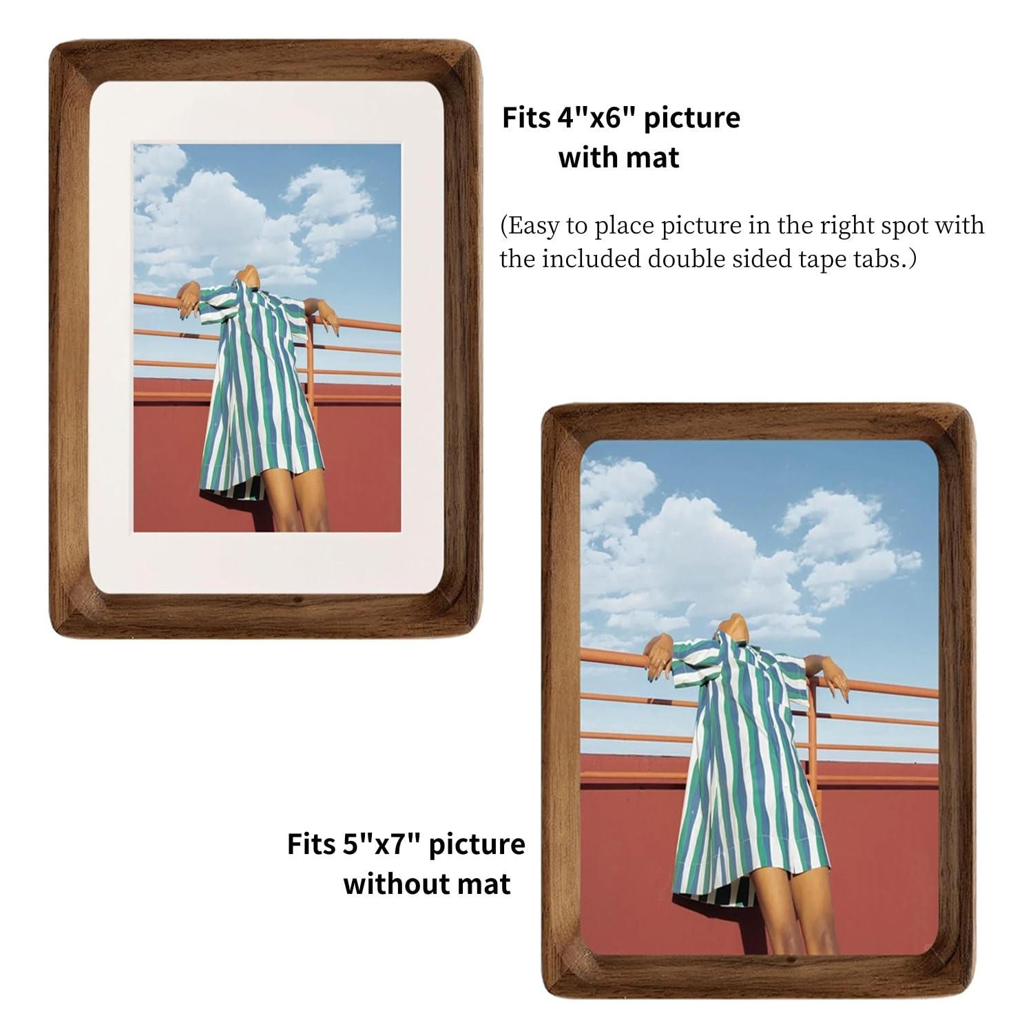 Flechazo 5x7 frame supports tabletop or wall display for versatile layouts