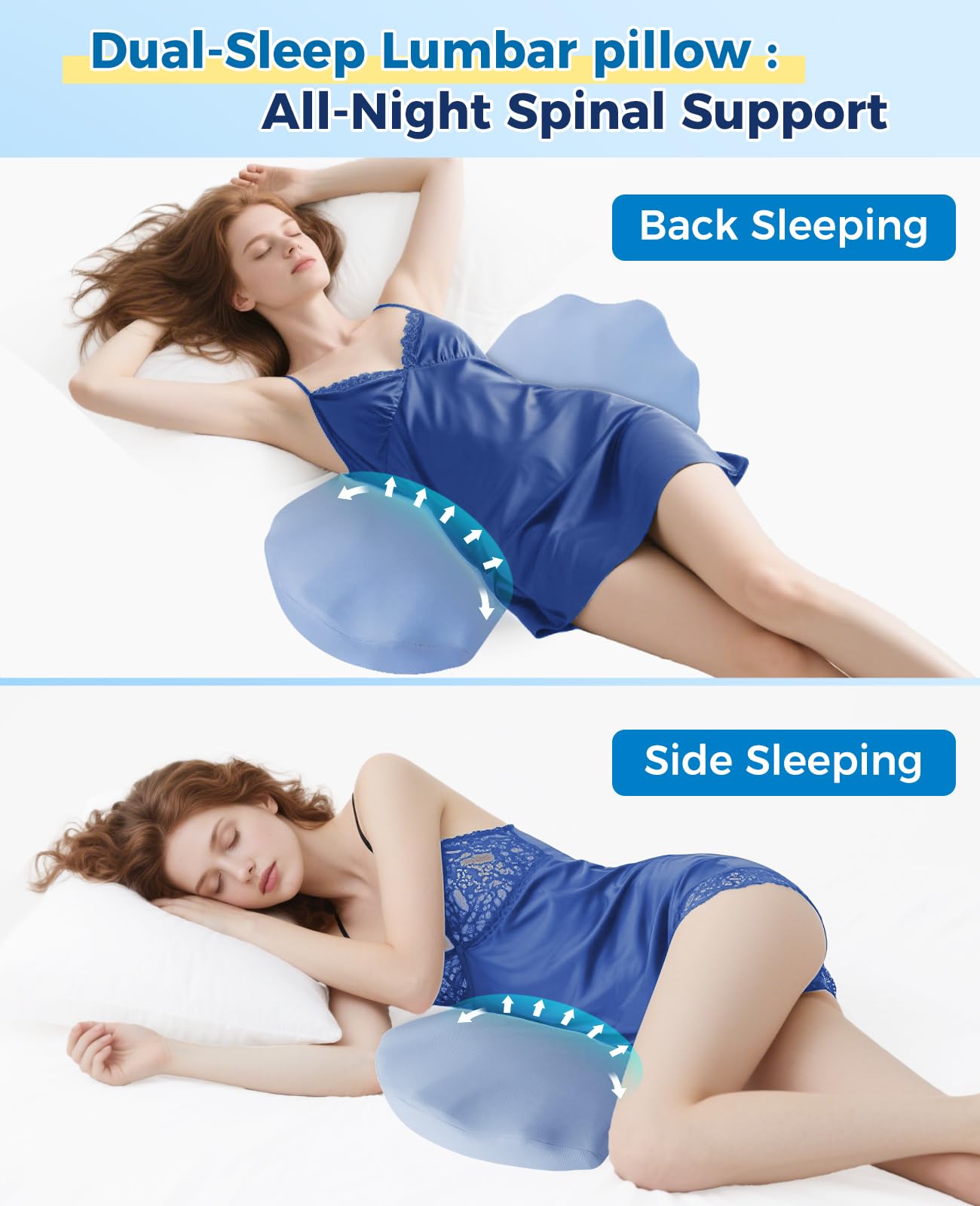 Fledano contoured back-support pillow helps maintain alignment during sleep.