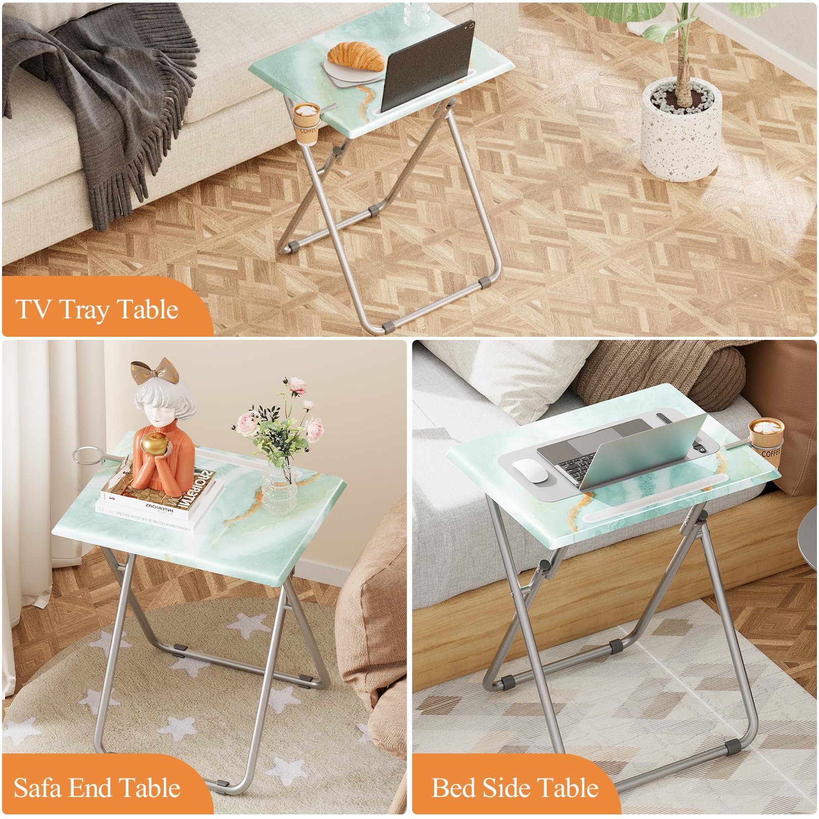 Fleecy Day sea blue marble tray compact storage fits small living spaces.