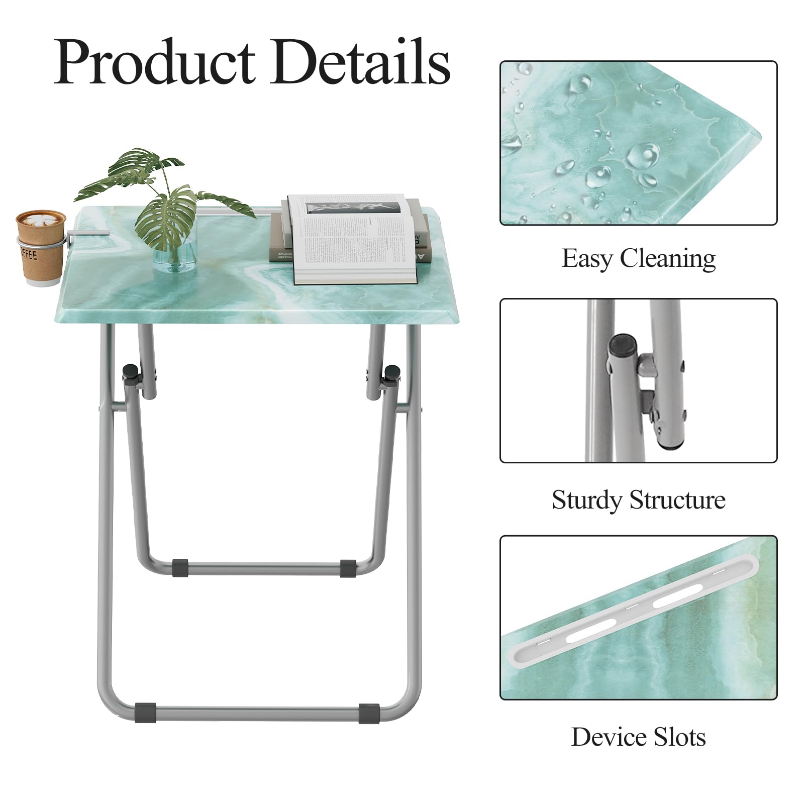 Fleecy Day sea blue marble tray legs x-shape provide stable support on various surfaces.