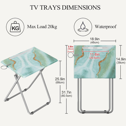 Fleecy Day sea blue marble tray top closeup highlights waterproof surface for quick cleanup.