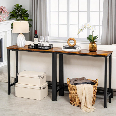 Flevra narrow console table with lamps and decor displayed