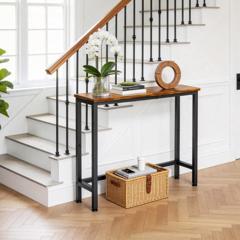 Flevra narrow console table wood look top adds warm texture