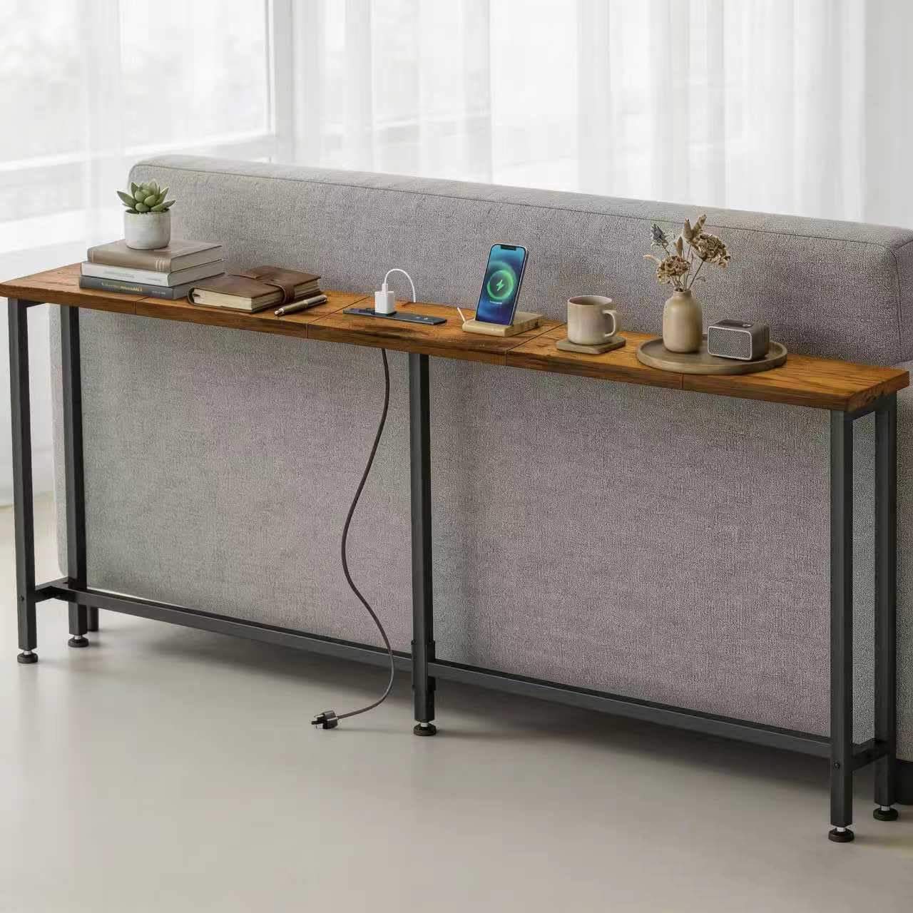 Flevra rustic brown finish adds warm style to living rooms and hallways.