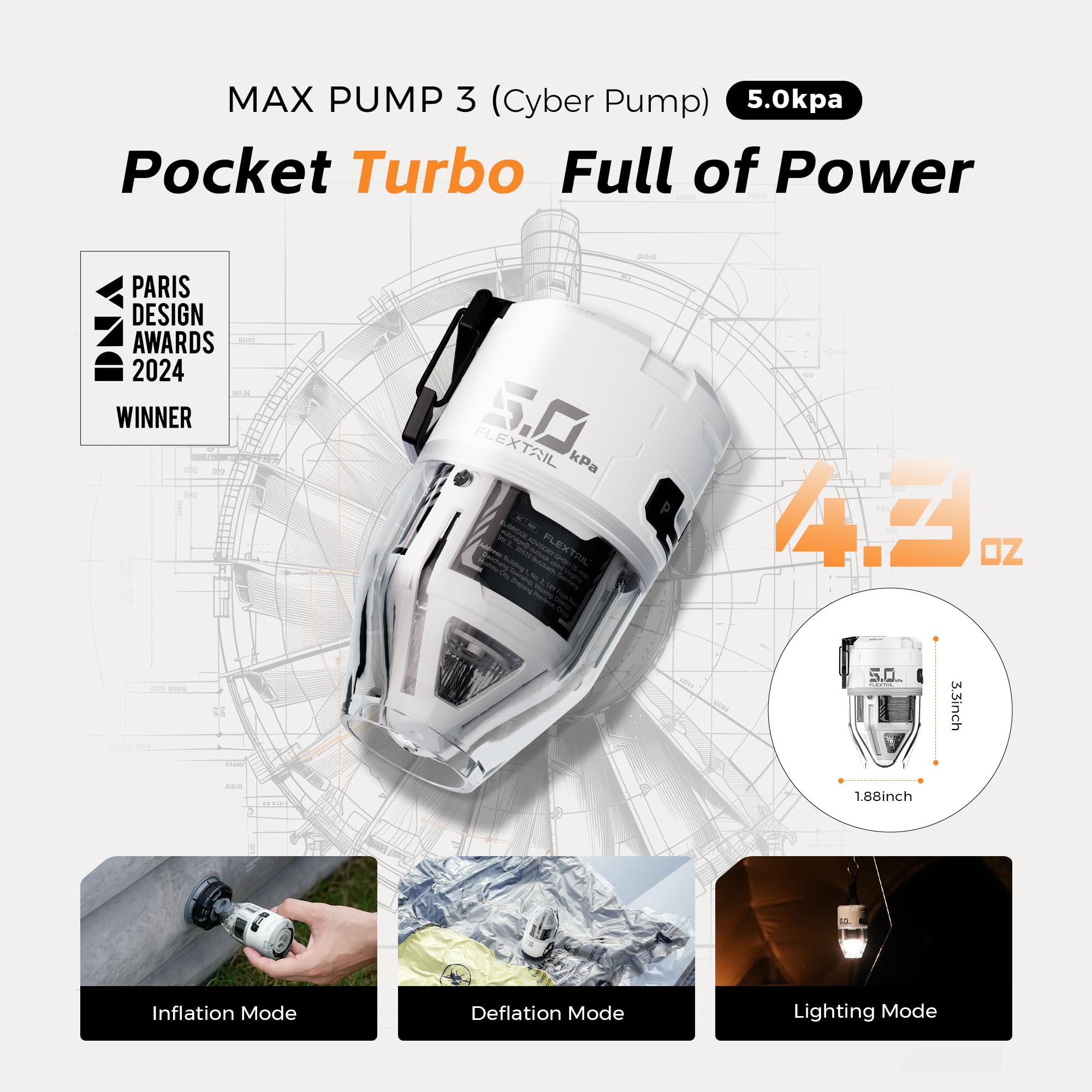 FLEXTAILGEAR Max Pump 3 weighs 4.3 oz for ultra-portable use.