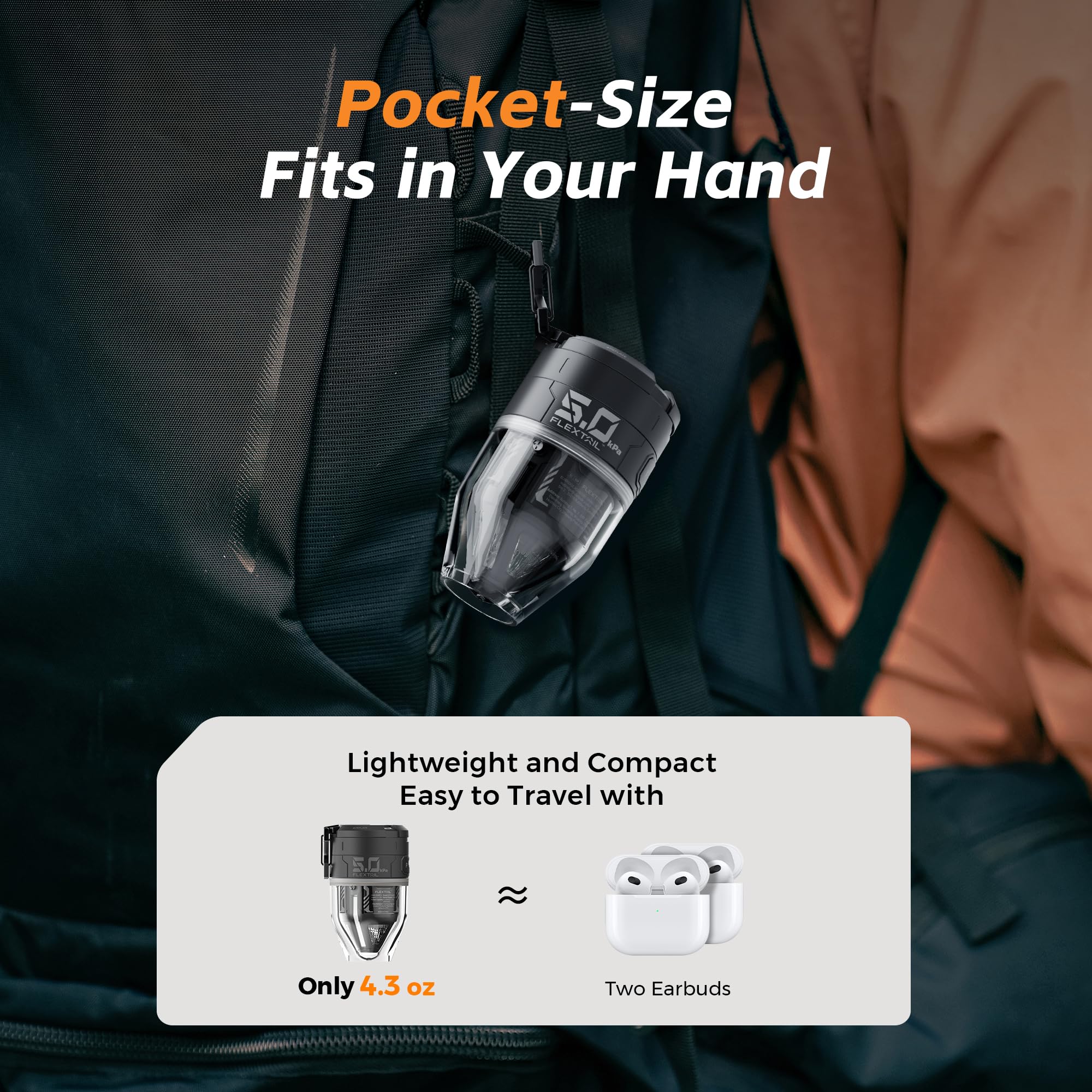 FLEXTAILGEAR air pump is ultralight at 4oz for easy packing.