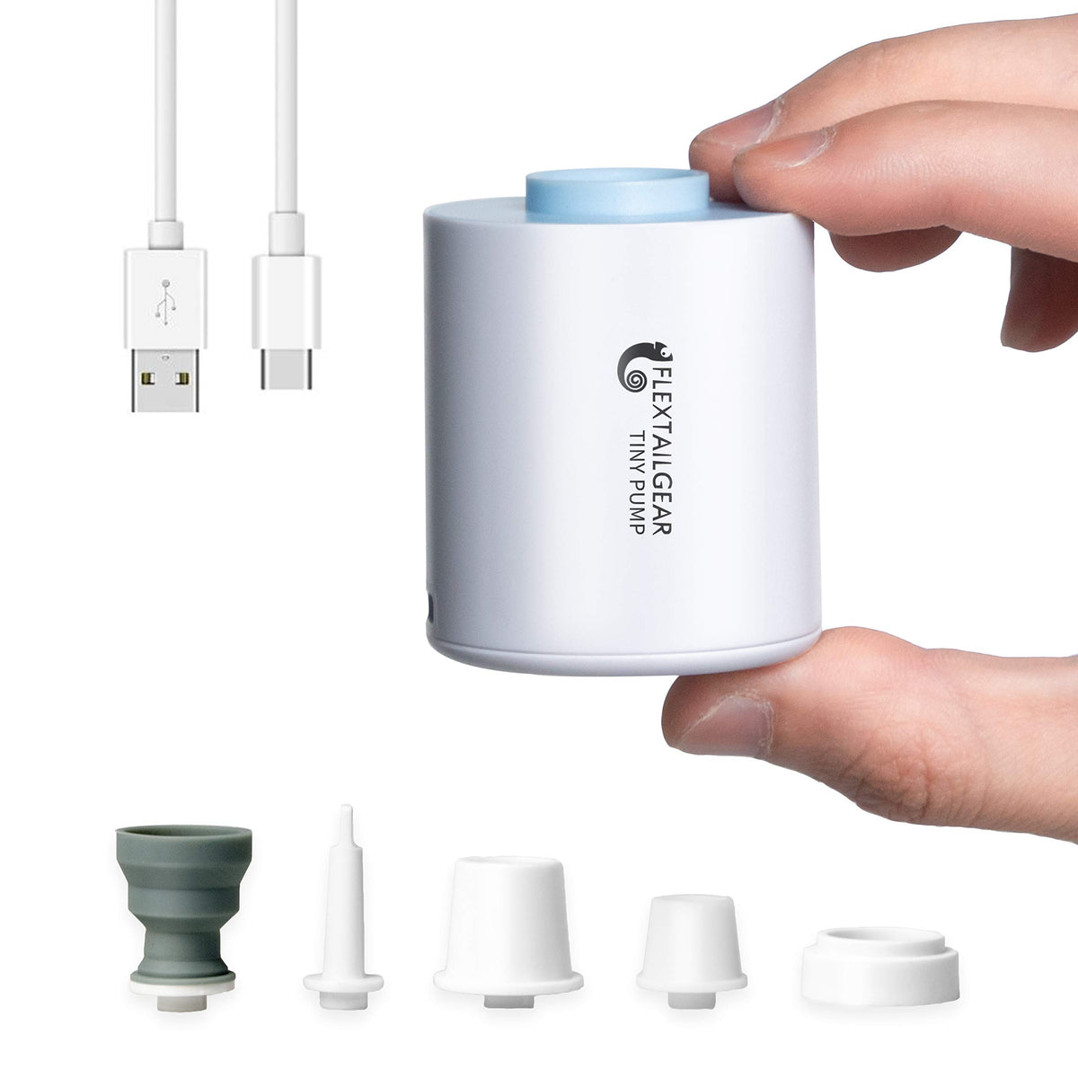 FLEXTAILGEAR Tiny Air Pump front view, compact and portable for quick inflating.