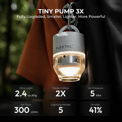 FLEXTAILGEAR Tiny Pump 3X low-noise operation reduces setup disruption.