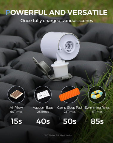 FLEXTAILGEAR Tiny Pump in camping use, inflates sleeping mat rapidly