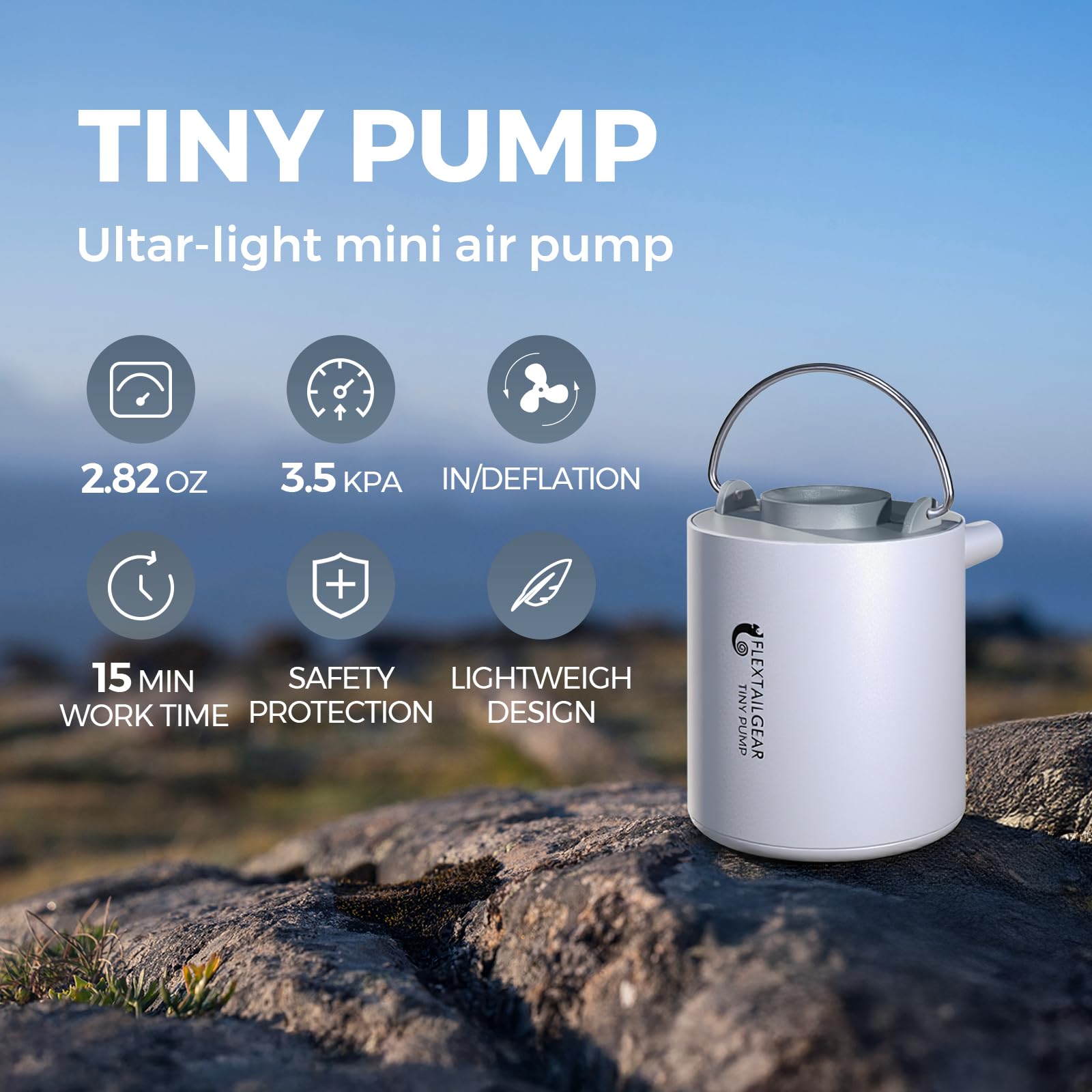 Flextailgear Tiny Pump dimensions highlight pocket portability and light weight.
