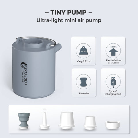 FLEXTAILGEAR Tiny Pump inflating air mattress with quick, reliable performance.