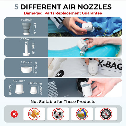 Flextailgear Tiny Pump nozzle set enables versatile inflation.