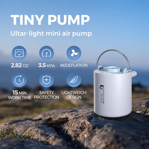 FLEXTAILGEAR Ultra-mini pump clipped to a backpack for easy outdoor use.