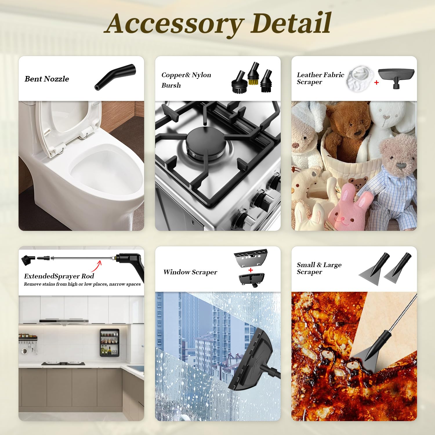 Flgocexs Steam Cleaner 16-piece accessory set for diverse tasks