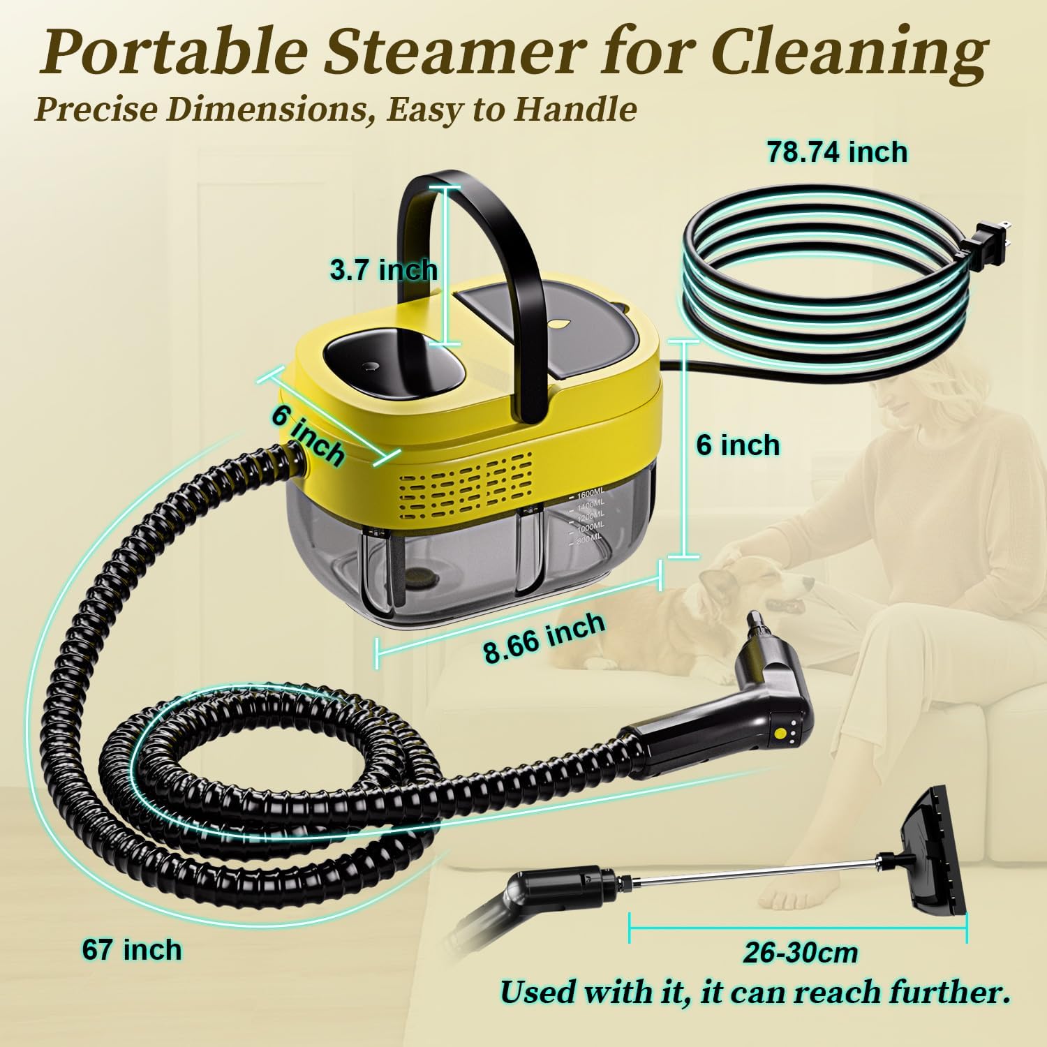 Flgocexs Steam Cleaner 3-level handle for adjustable comfort