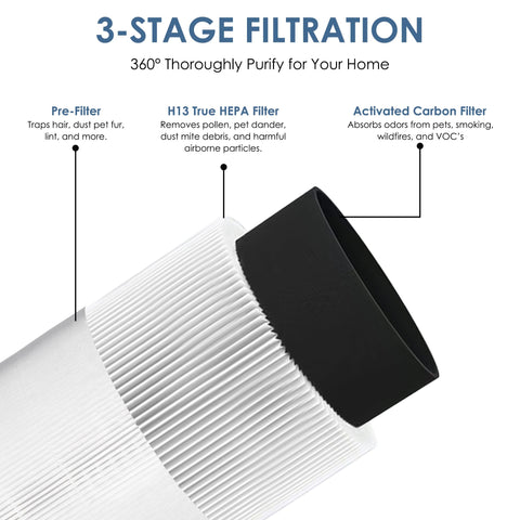 Flintar 3-in-1 filter assembly with pre-filter, HEPA and carbon stages.