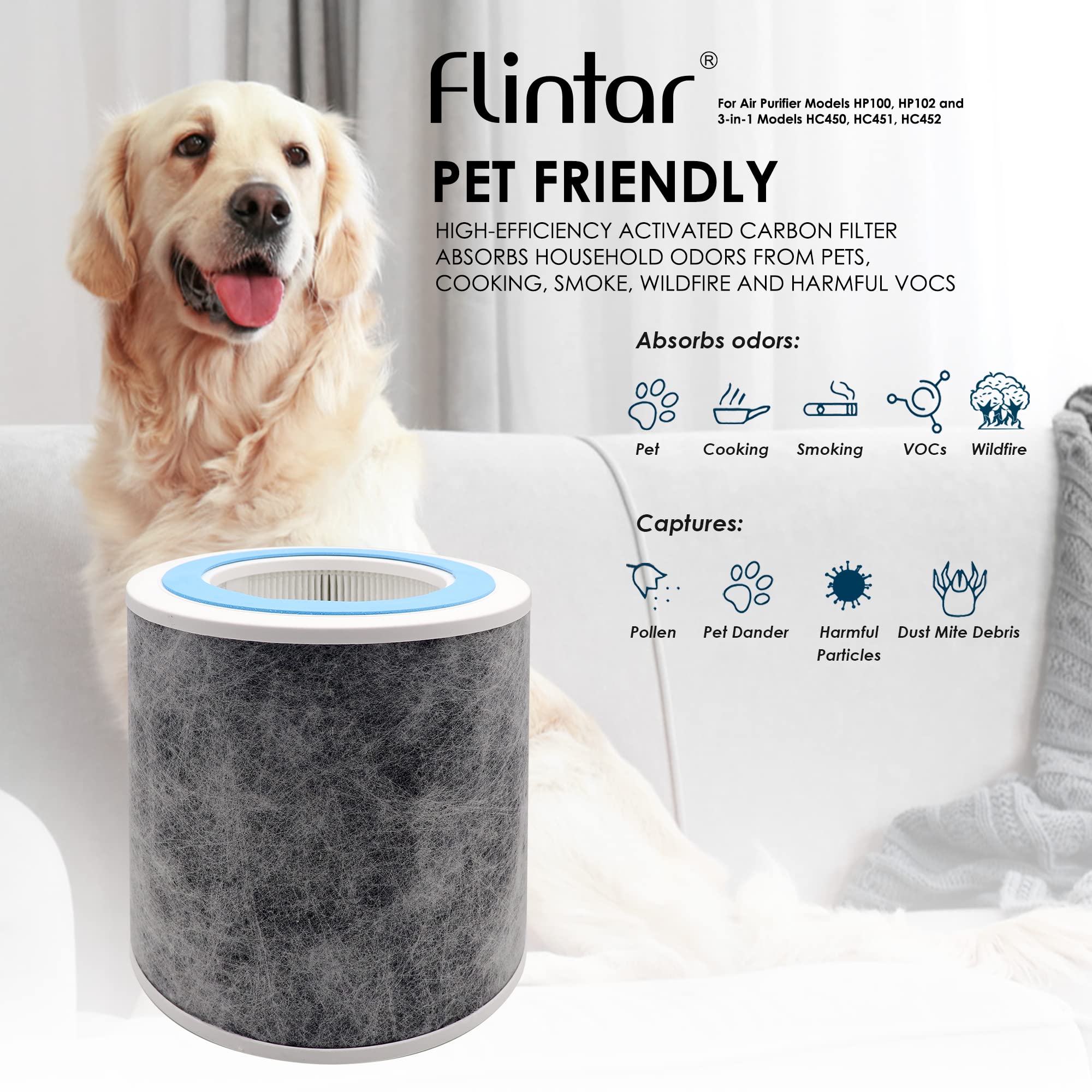Flintar activated carbon filter close-up neutralizing odors