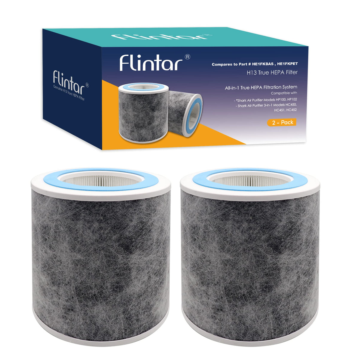 Flintar HP102 replacement filter 2-pack with 3-in-1 filtration for Shark purifiers