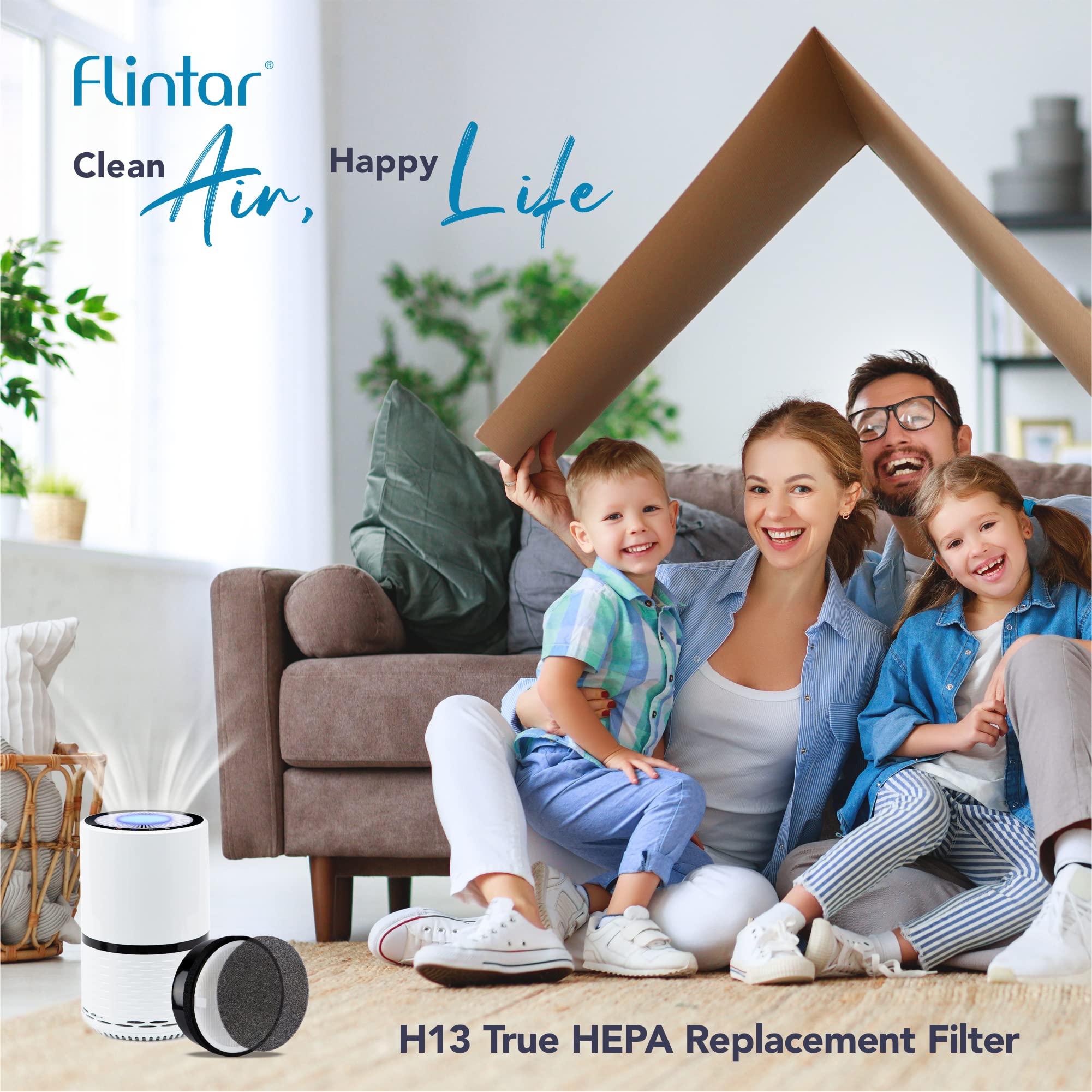 Flintar LV-H132 replacement filter back view highlighting easy replacement access.