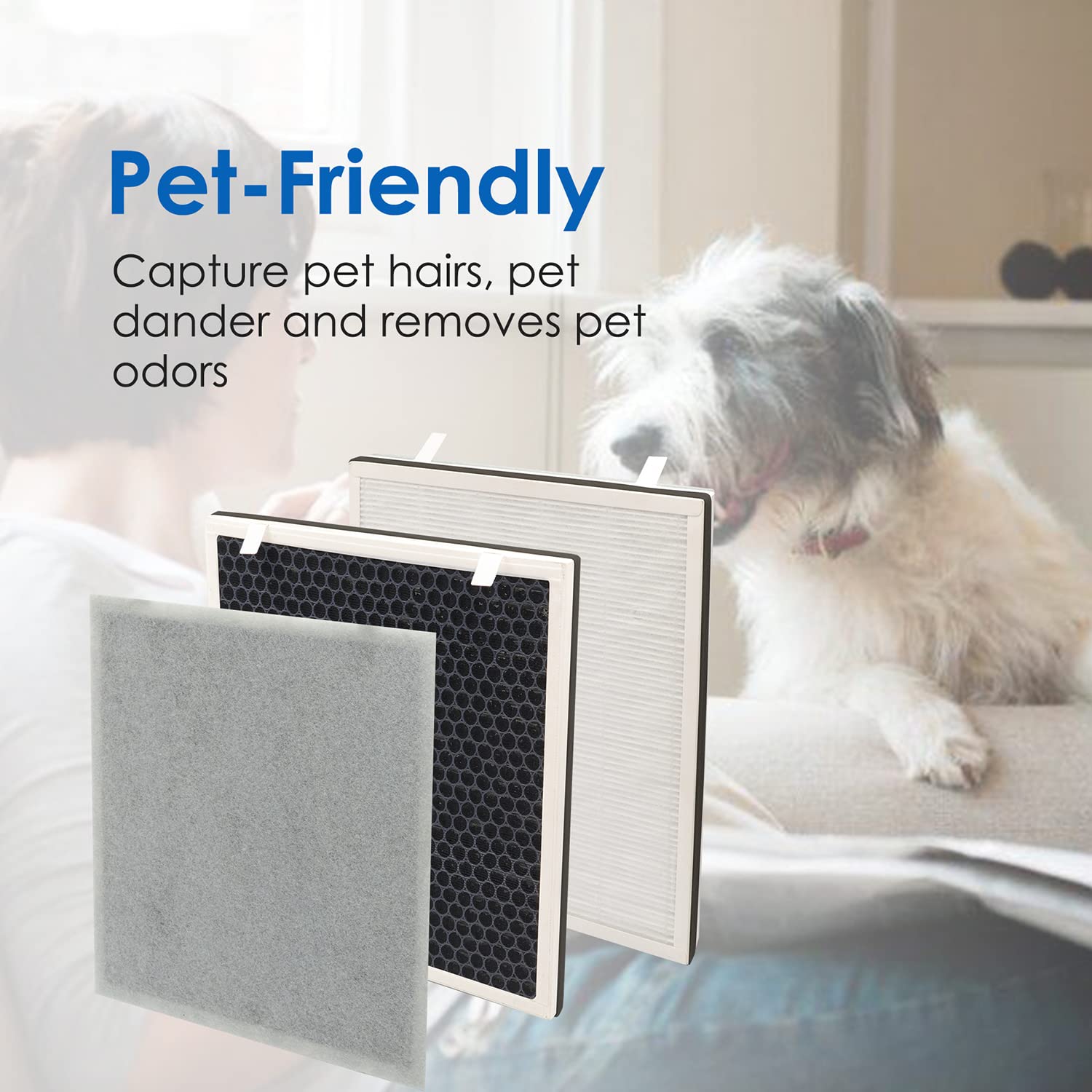 Flintar Vital 100 activated carbon filter reduces odors from cooking and pets.