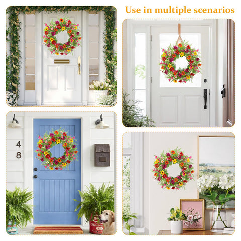 FLOAWYW Festival-style wreath adding spring vibes to decor.