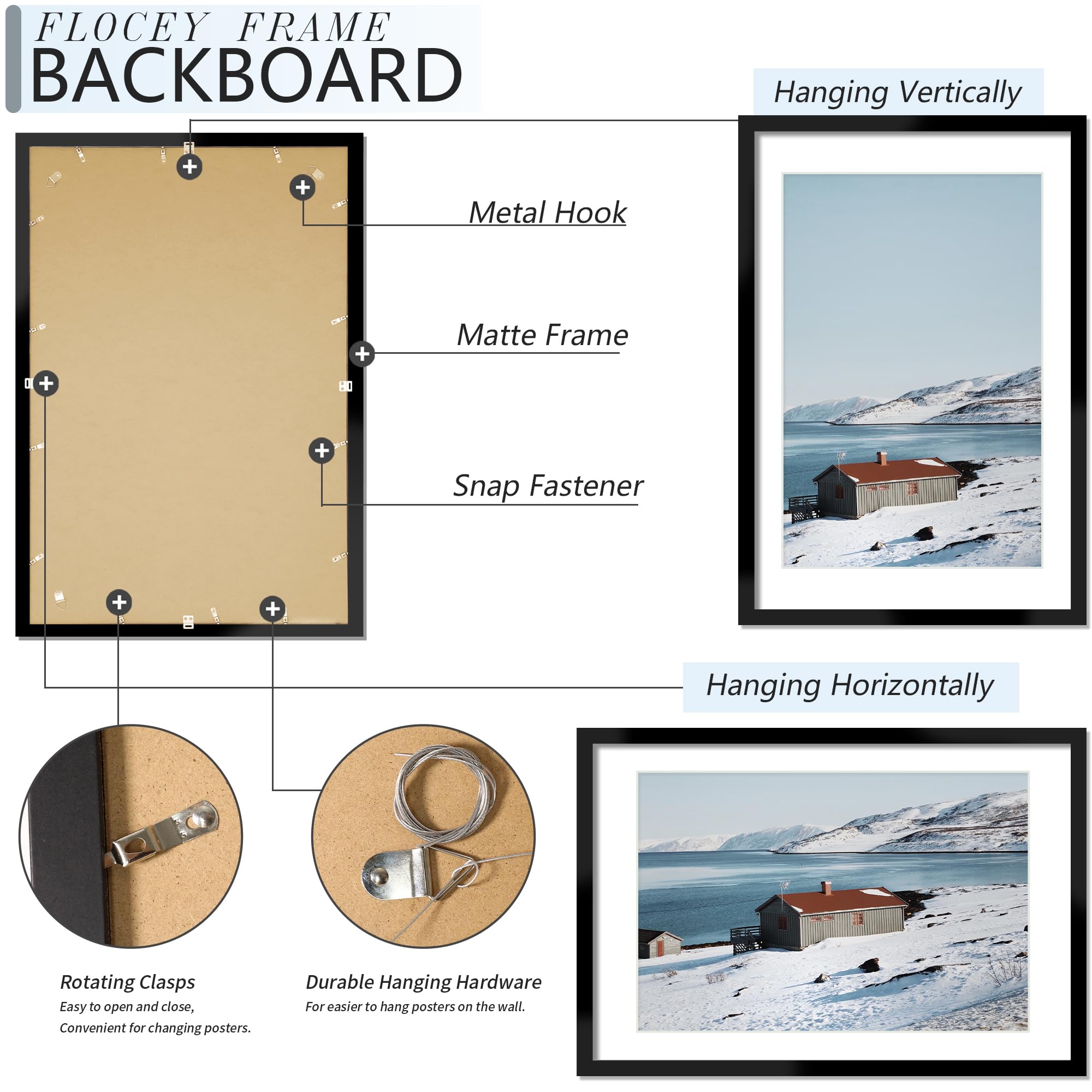 Mat detail highlights built-in mat option for adjustable photo fit