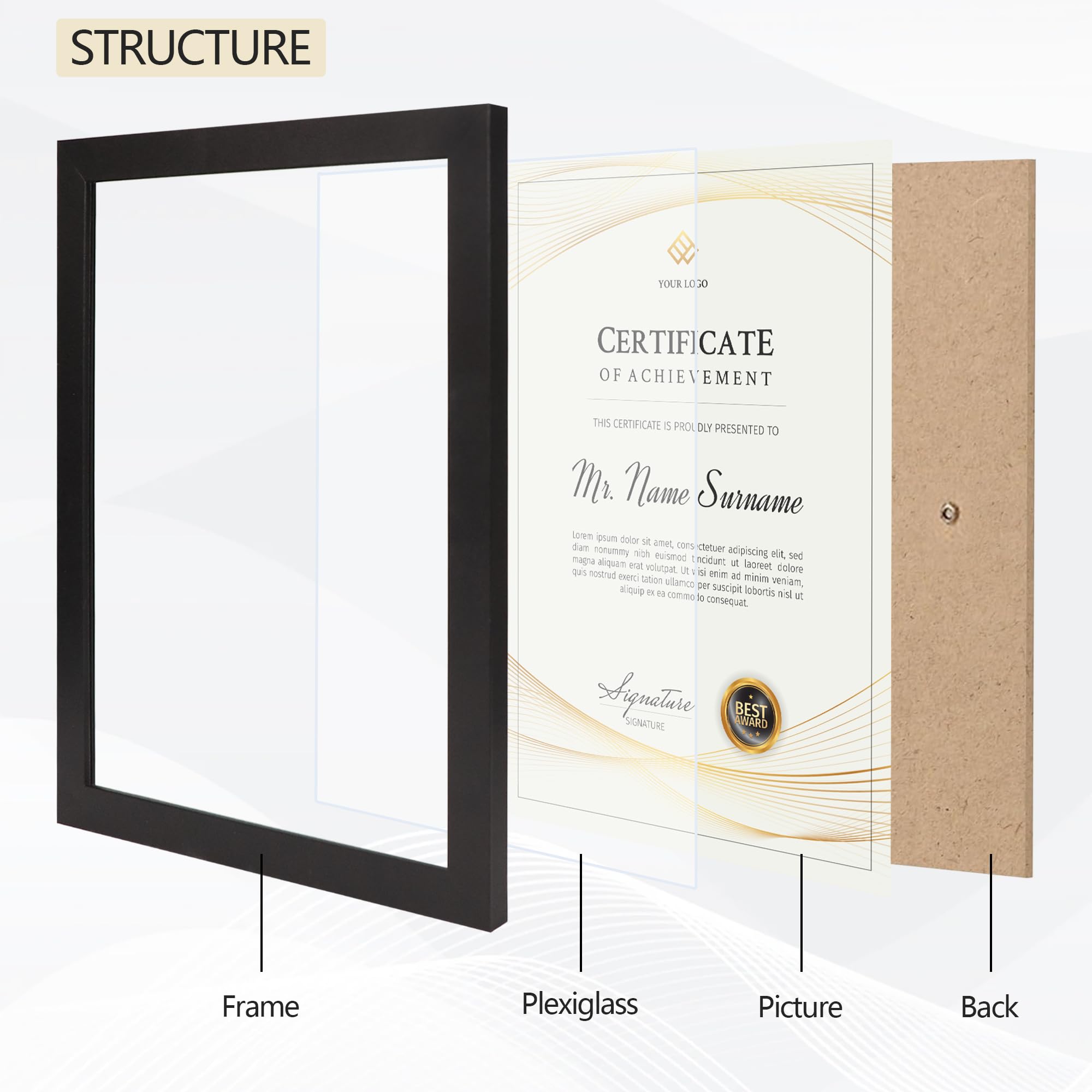 Flocey certificate display in a professional wall setup