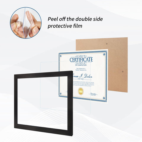 Flocey back with easy-loading tabs for quick certificate insertion