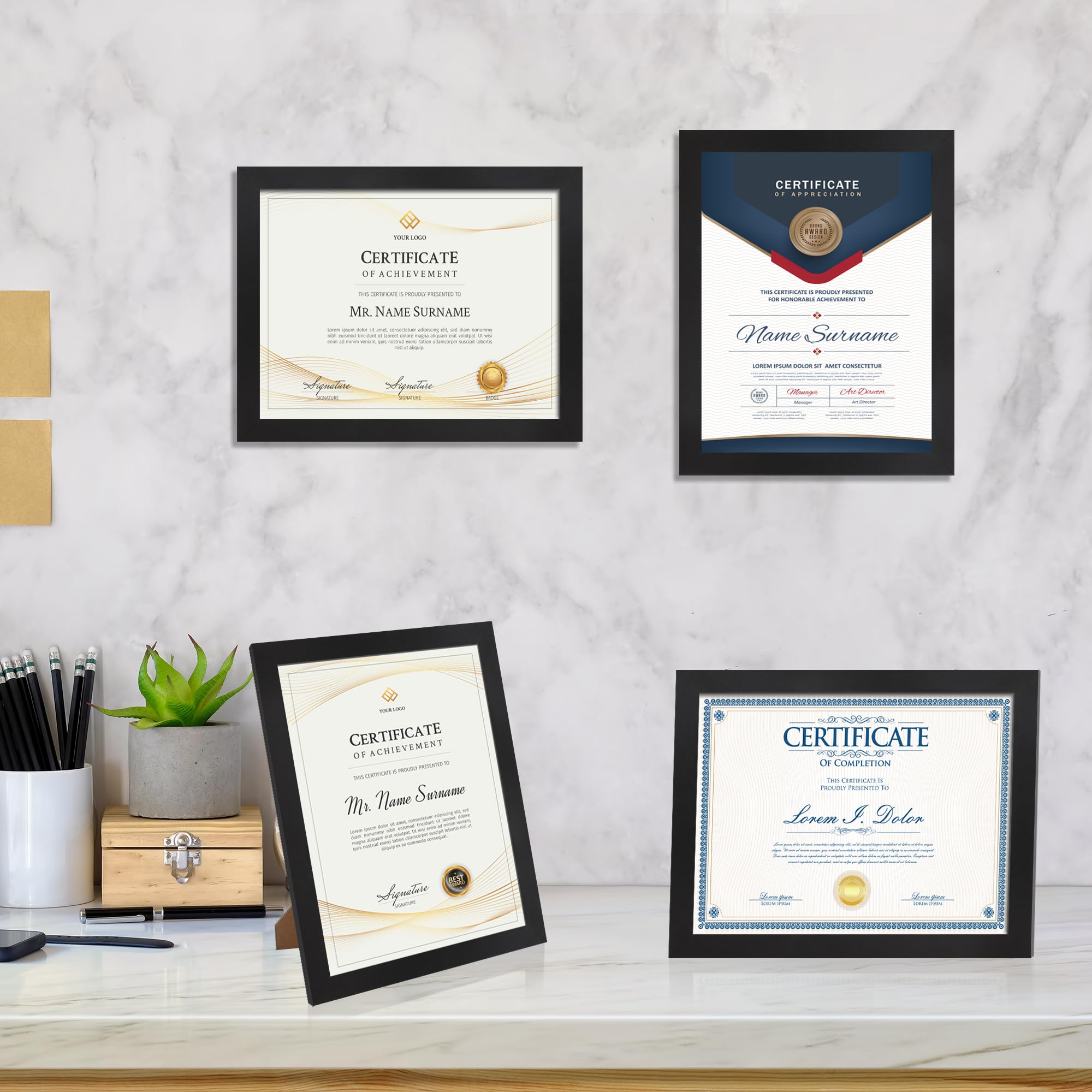 Flocey frame horizontal display for wall or table use