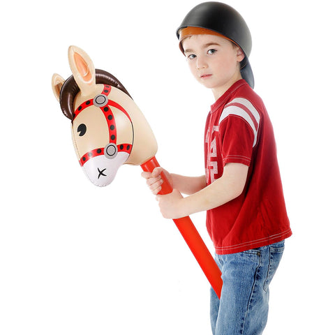 FLOMO—YDQ easy inflate/deflate stick horse for quick setup and compact storage.