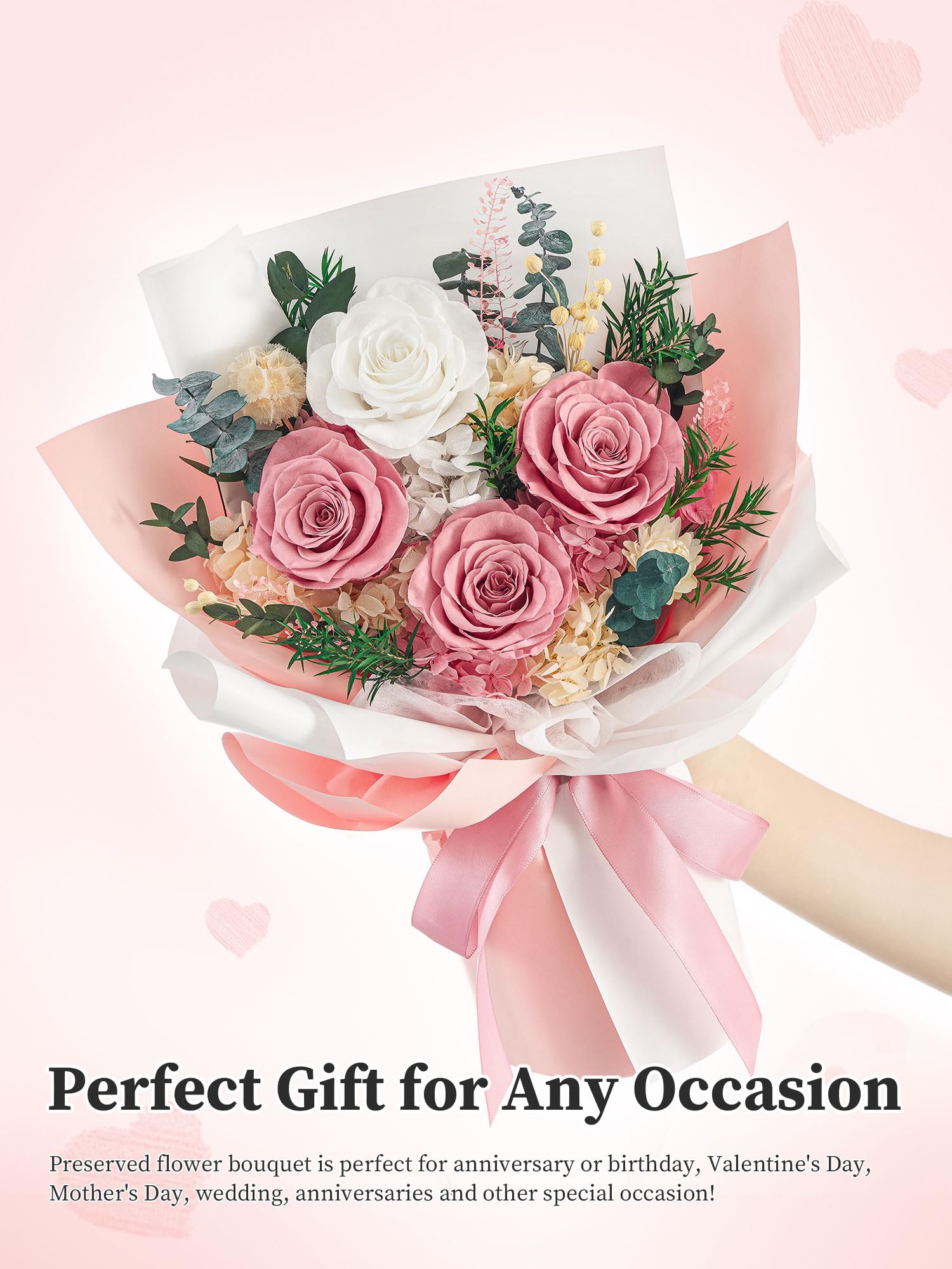 Flomoon bouquet for mom, dusty pink preserved roses, timeless gift