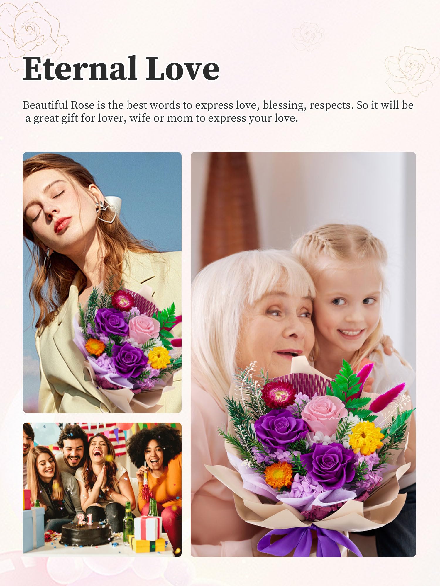 Flomoon Forever Flowers gift packaging—premium presentation for mom or wife.