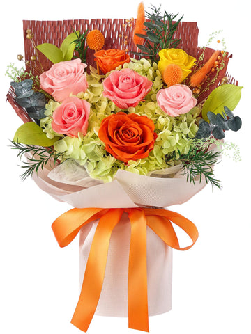 Flomoon orange forever roses bouquet with long-lasting elegance for gifting.