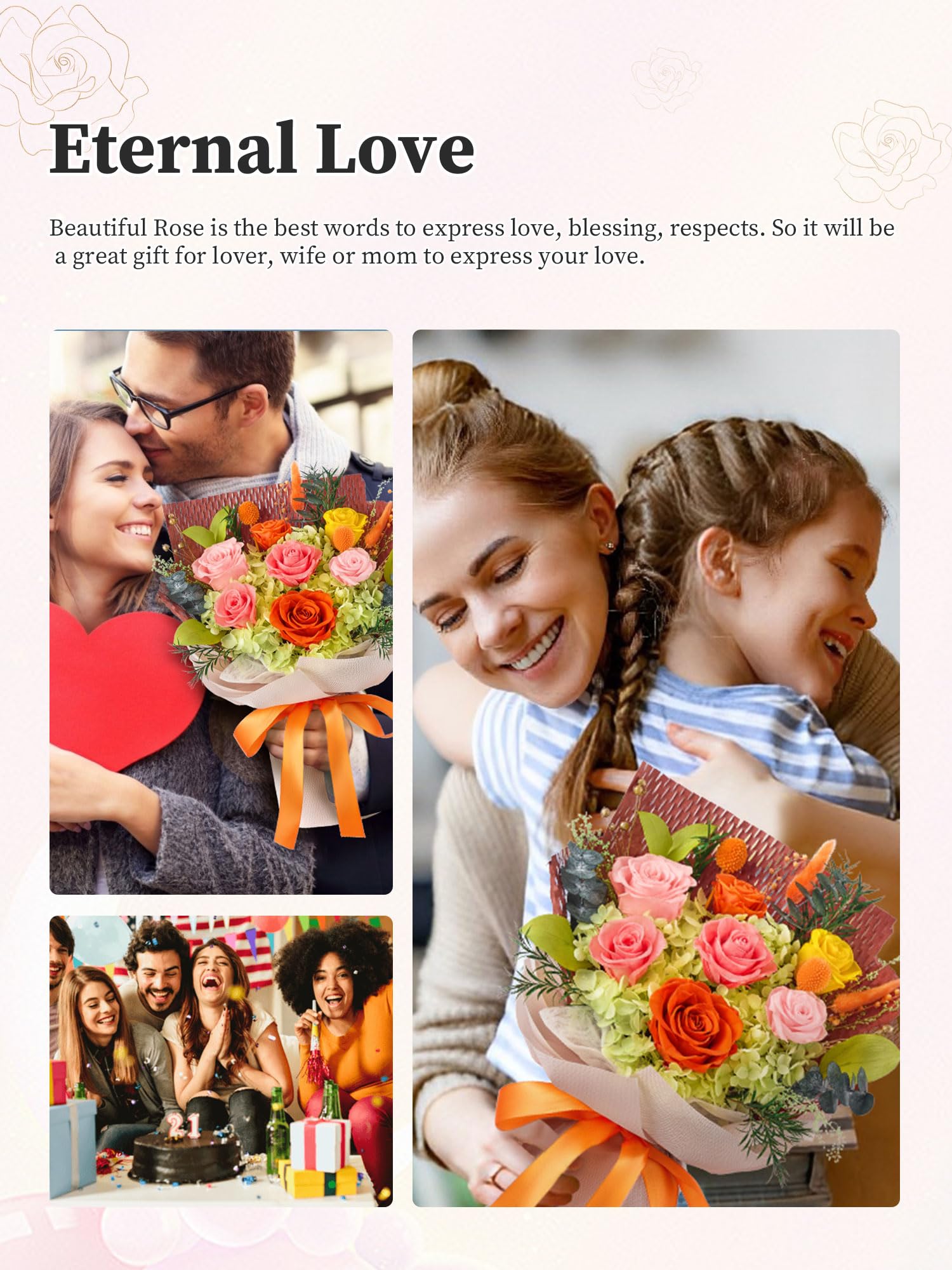 Flomoon forever flowers gift-ready packaging for Mom, Grandma, or Wife.