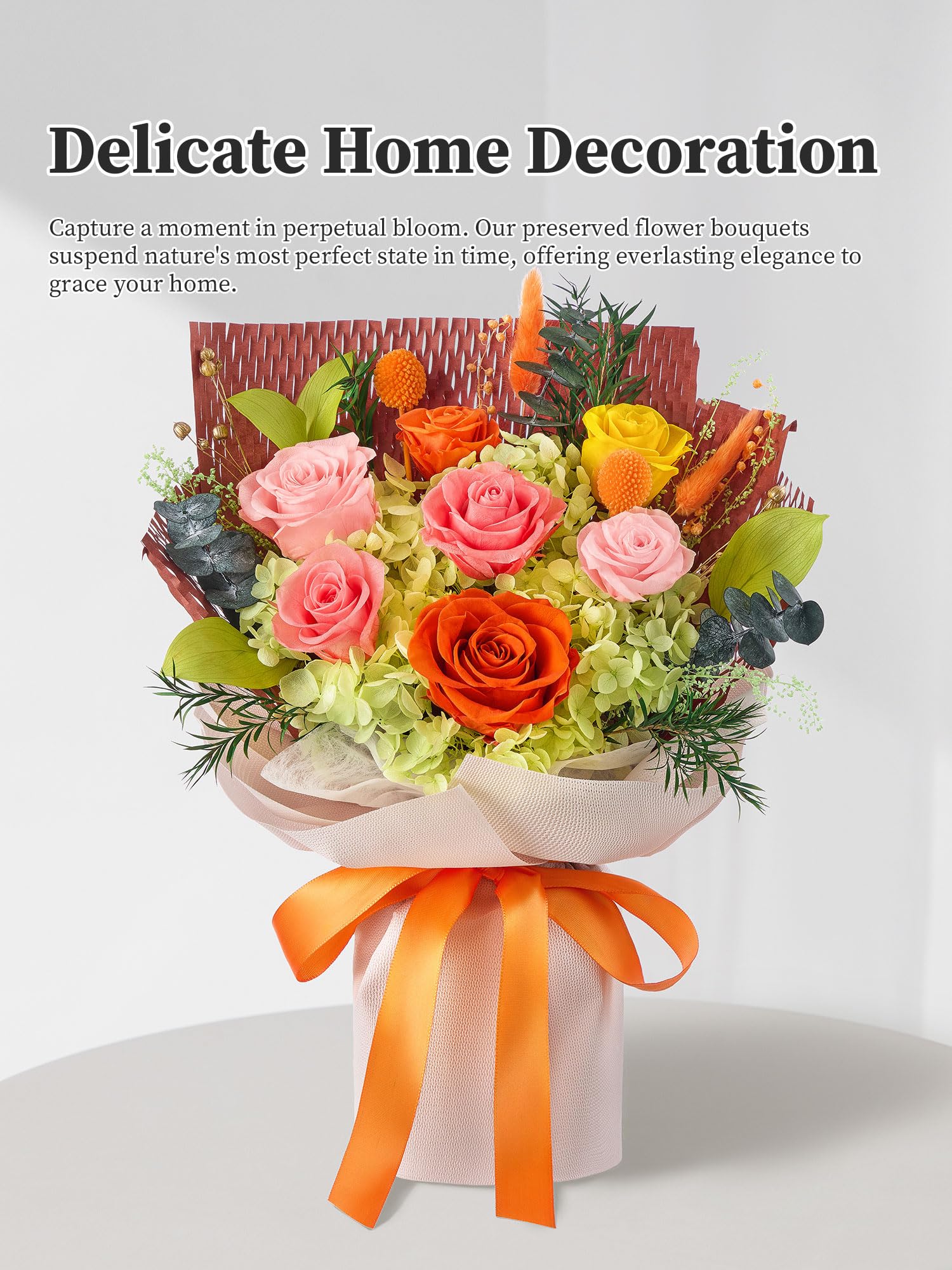 Flomoon orange roses displayed as a stylish table centerpiece for any room.