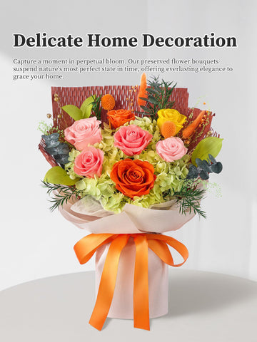Flomoon orange roses displayed as a stylish table centerpiece for any room.
