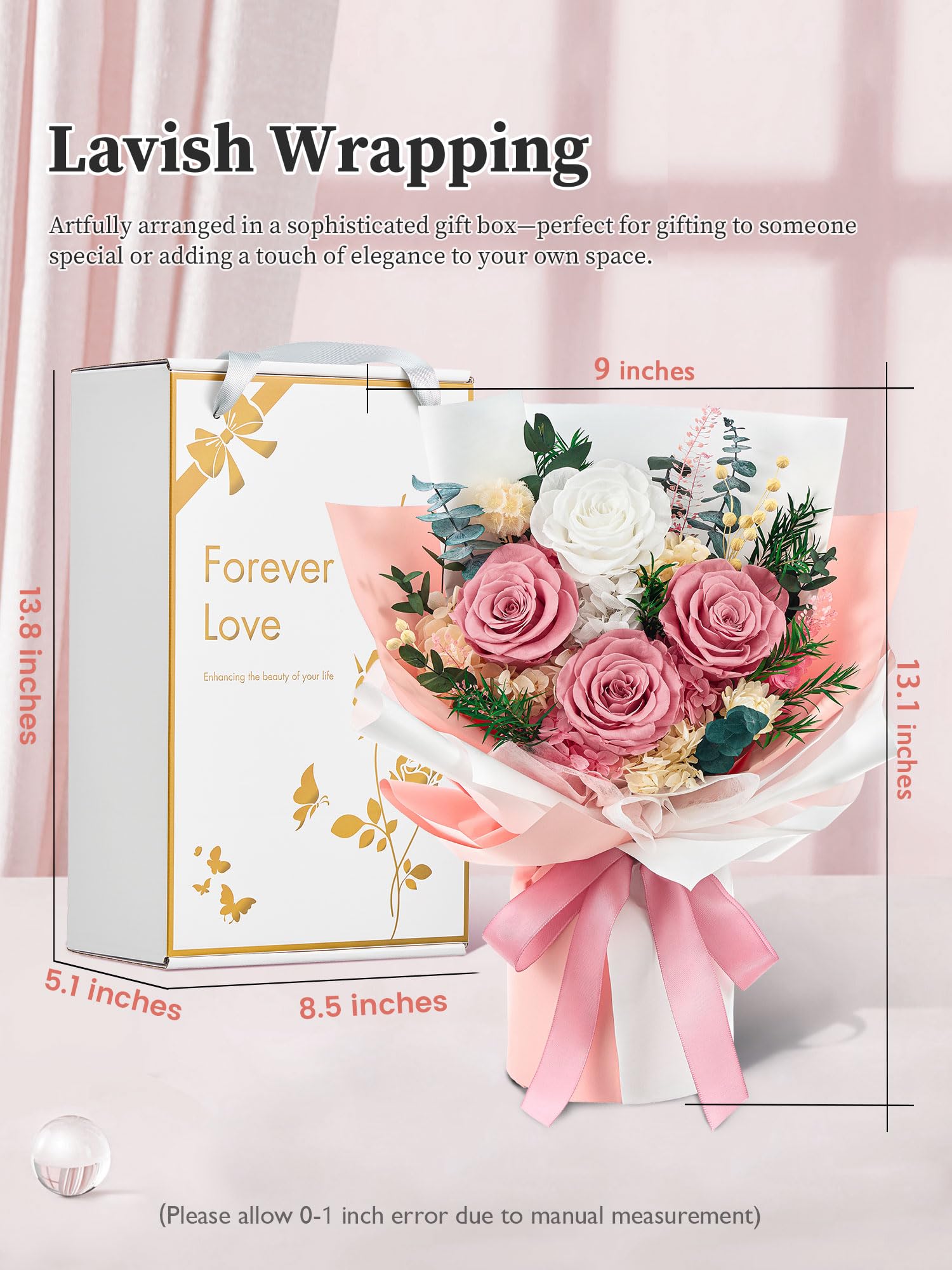 Flomoon preserved roses handmade bouquet, elegant and enduring gift
