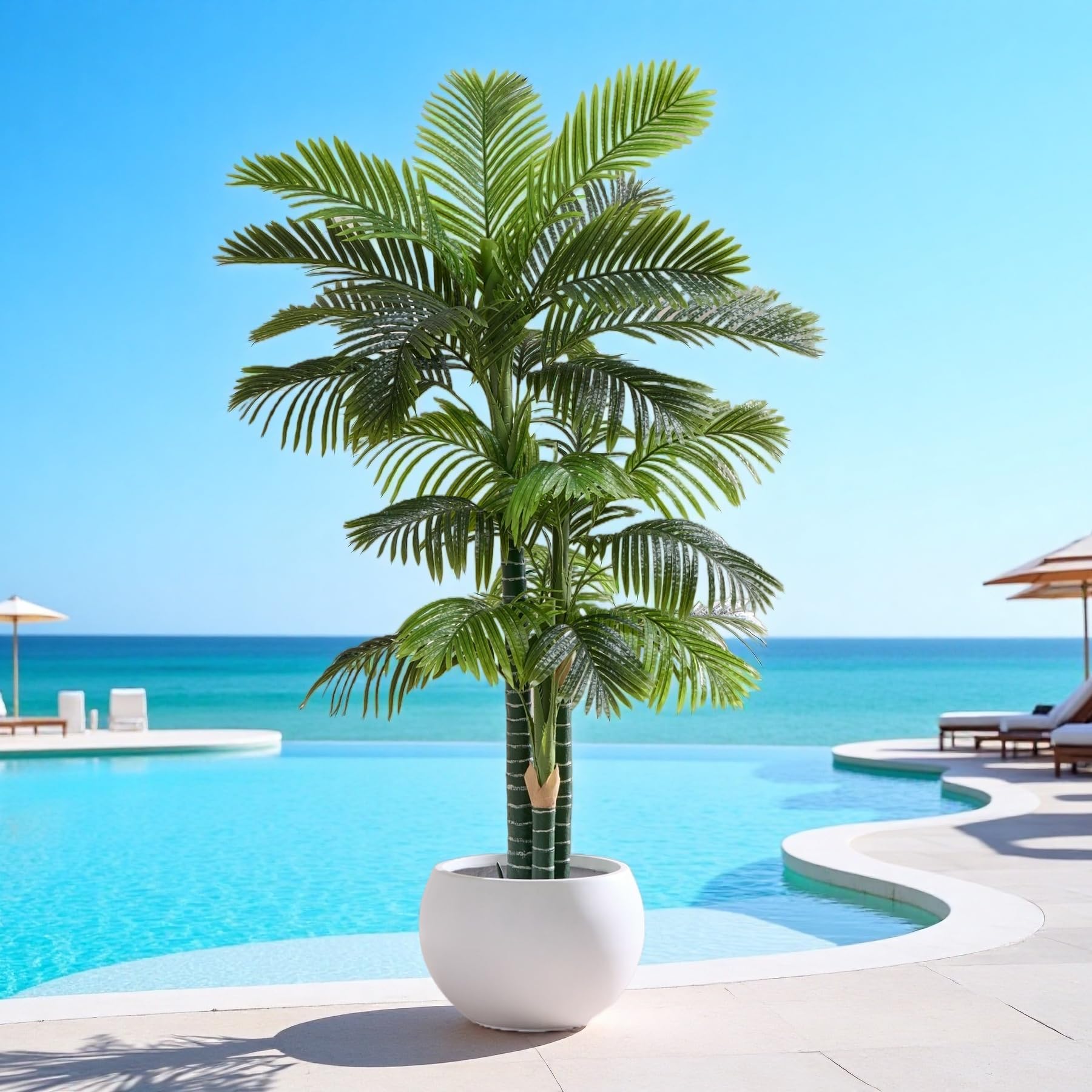 FloraFairy 6ft triple golden cane palm tree with lifelike fronds for tropical ambience.