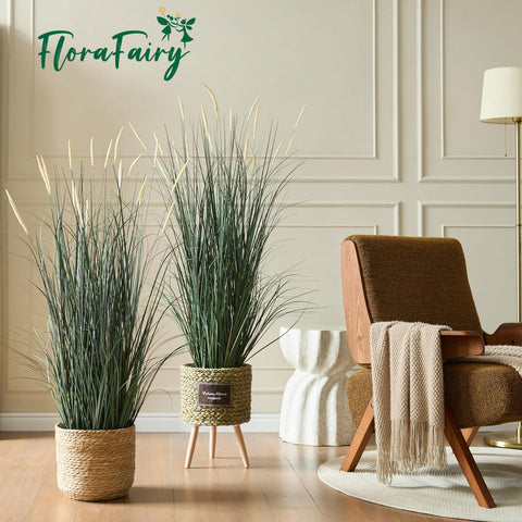 FloraFairy 2-pack horsetail grass with pink spikes, stable pot for high-traffic spaces.