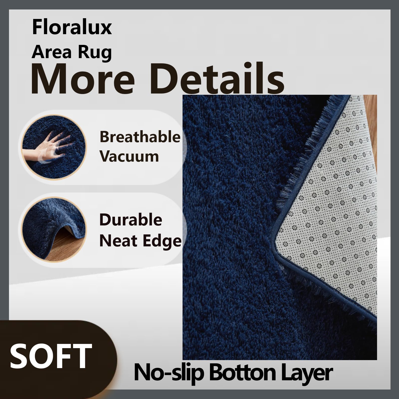 Floralux non-slip backing keeps the rug in place on wood or tile floors.