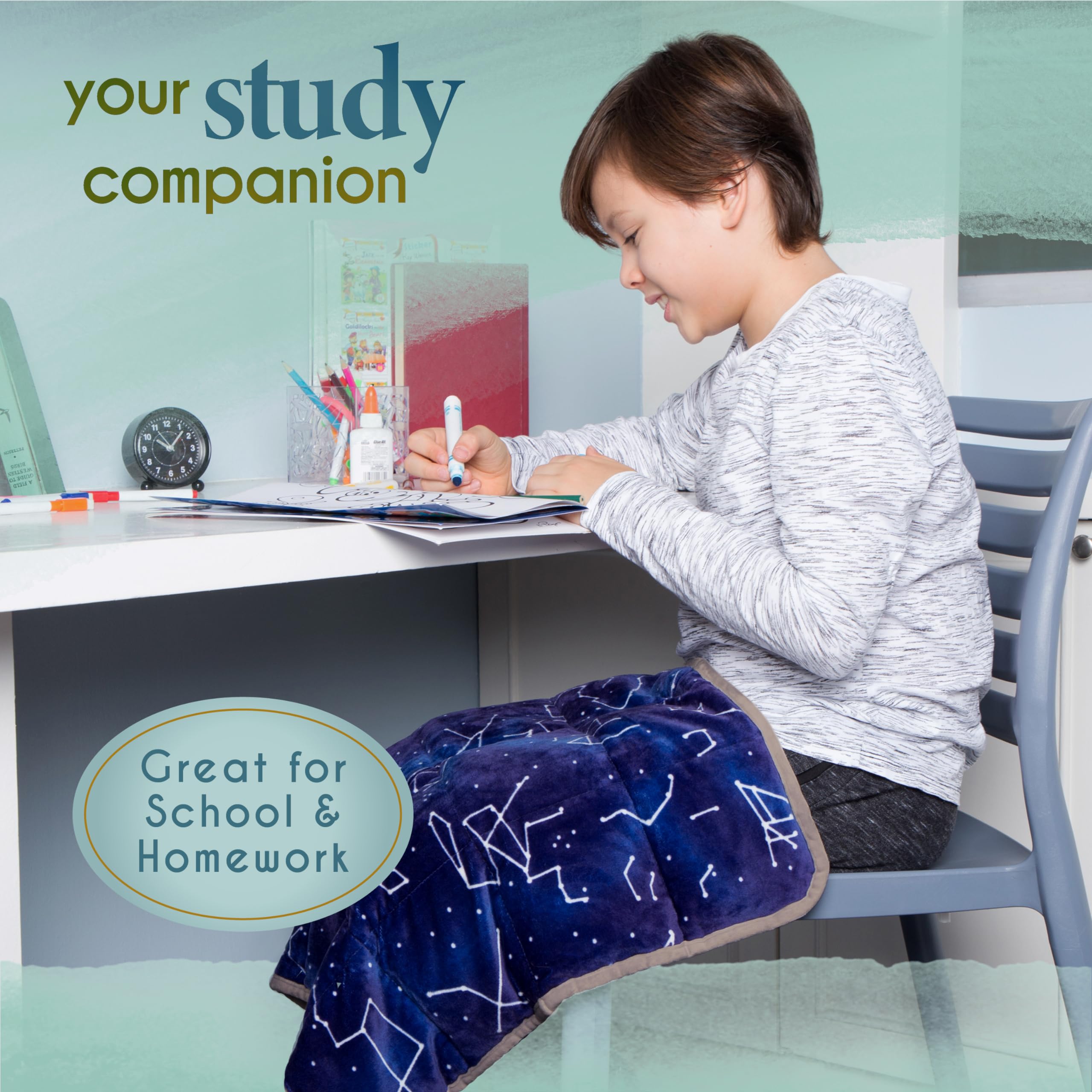 Florensi weighted lap pad on lap demonstrating portable comfort