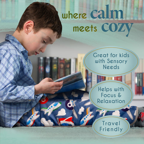 Close-up of Florensi lap pad fabric showing blue constellation pattern and plush minky.